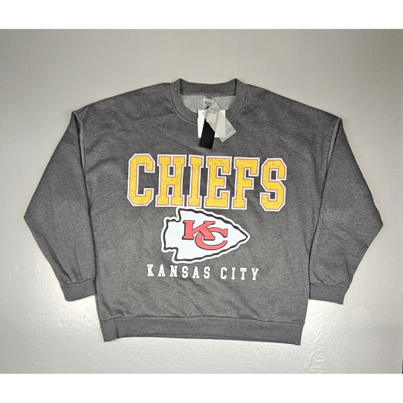 gameday couture Tops - Kansas City Chiefs Sweatshirt Womens Lrg Gray Vintage Wash Oversized‎ Mahomes